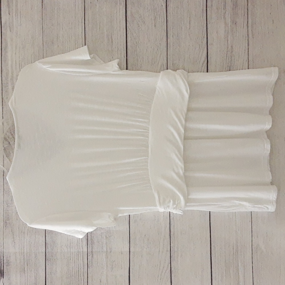Skinnygirl Carrie Twist-Front Peplum Top Slub Knit Coastal Flowy, Ivory, Size M - Picture 5 of 16